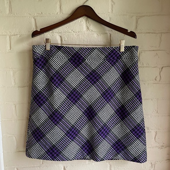 Ann Taylor Loft black white & purple plaid pencil a line work skirt size 14 - Picture 8 of 14